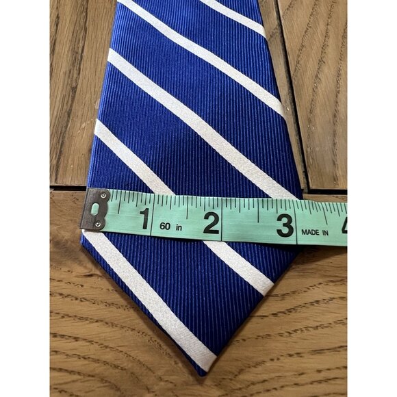 Bruno Piattelli Mens Silk Necktie Navy Blue Silver Diagonal Stripe 61”x3 1/4” - Picture 6 of 7